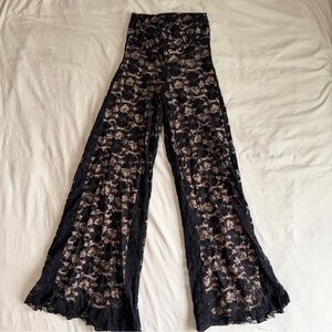 Black Lace Wide-Leg Palazzo Pants with Nude Lining